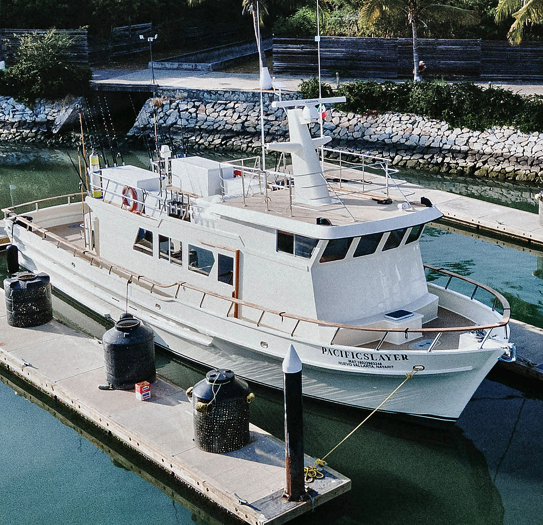 The 60-foot Pacific Slayer tied up at Marina La Cruz de Huanacaxtle, Nayarit